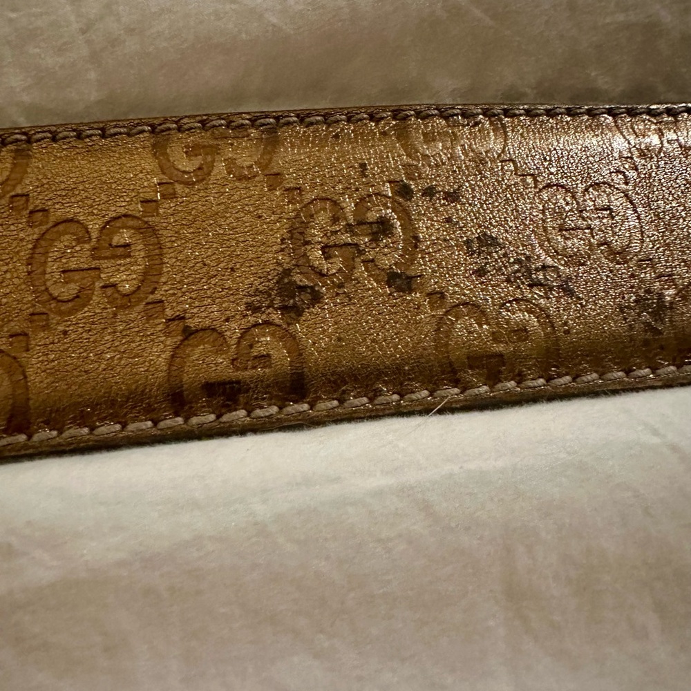 Gucci Bronze Metallic Guccissima Monogram Leather Belt Sz 85/34" Italy Authentic - Picture 2 of 5